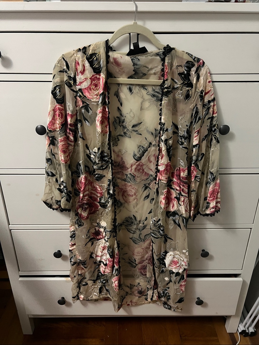 Sheer Floral Kimono in Beige and Pink